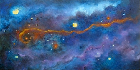 Cosmic Journey, Skyscape, Night Sky Painting by Marina Petro